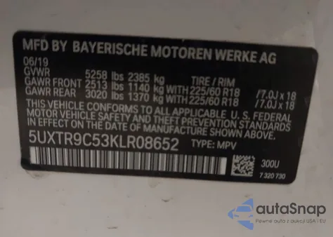 2019 BMW X3 xDrive30I z USA, uszkodzony, nr VIN 5UXTR9C53KLR08652